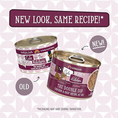 Weruva Cats in The Kitchen, The Double Dip with Chicken &amp; Beef Au Jus Cat Food, 6oz Can (Pack of 24)