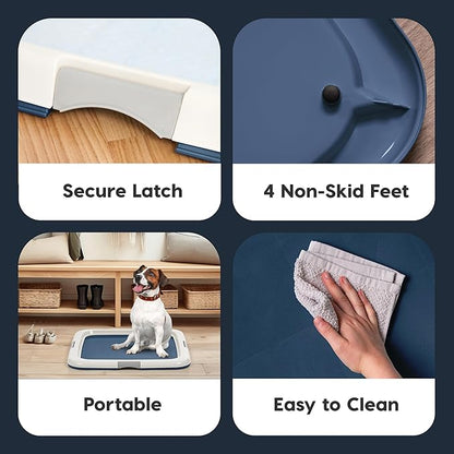 IRIS USA Pee Pad Holder - For Potty Training Regular Sized Dog &amp; Puppy Pee Pads, Secured Latches, Non-Skid Feet, Leak Protection, Fits 22"x22" Pad or Larger, Square, Navy