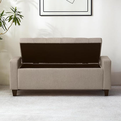 Ottoman with Storage, 48.8" Fabric Storage Ottoman Bench with Hinge, Bedroom Bench, Upholstered Benches with Seating for Living Room, Entryway (Khaki)