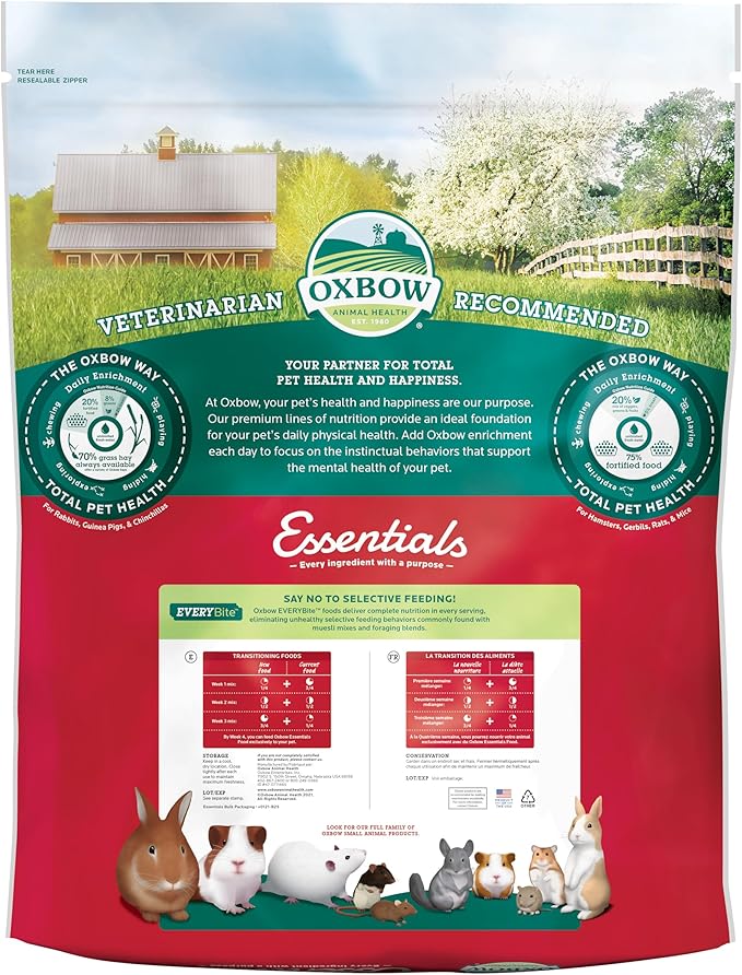 Oxbow Essentials Hamster Food and Gerbil Food, Vitamin &amp; Mineral Rich Daily Diet for Hamsters &amp; Gerbils, Veterinarian Formulated, Small Animal Pet Products, Made in USA, 15 lb Bulk Bag