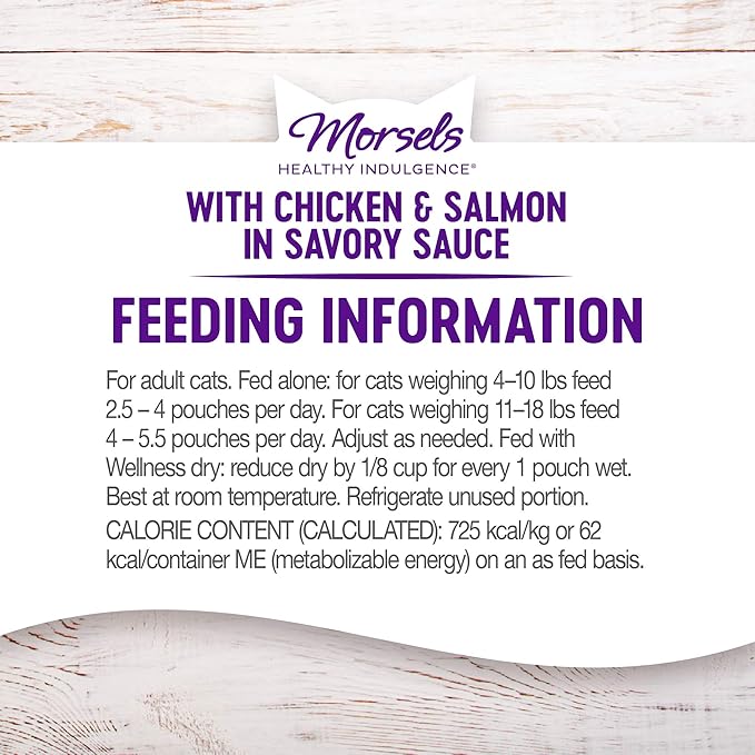 Wellness Healthly Indulgence Morsels Adult Wet Cat Food, Natural, Protein-Rich, Grain Free, 3 Ounce Pouch, 24 Pack, (Chicken &amp; Salmon)