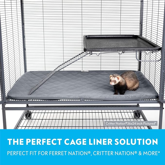 Paw Inspired Fitted Fleece Liner for Ferret Nation, Critter Nation Cage for Ferrets, Rats, Chinchillas, Hedgehogs &amp; Other Small Animals (Gray, Bottom Pan Liner)