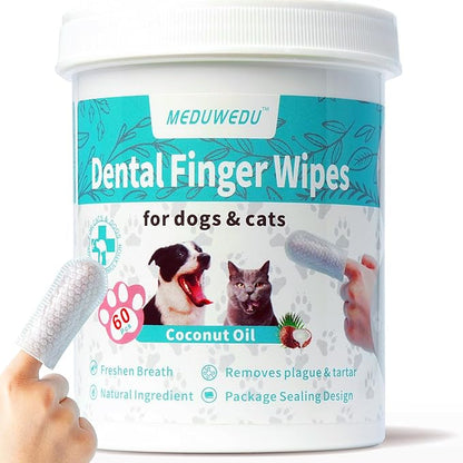 Dental Care Finger Wipes 60 Counts,Teeth Cleaning Finger Wipes for Dogs &amp; Cats,Reduces Plaque &amp; Supports Oral Freshness, Small Animal Stain Removers, Coconut Scent
