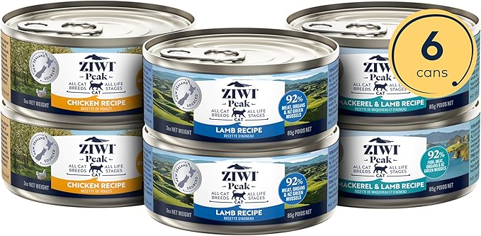 ZIWI Peak Wet Cat Food Variety Pack - Chicken, Mackerel &amp; Lamb, and Lamb, 6 Pack (3oz Each)
