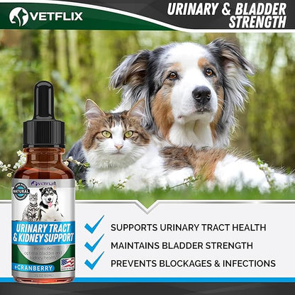 Cranberry Dog &amp; Cat UTI Treatment - Best UTI for Pets - Made in USA - Dog &amp; Cat Kidney Support - Cat Bladder Drops - Pet Immune Health Supplement - Marshmallow, Dandelion Root, Pumpkin Seed - 2 Fl Oz