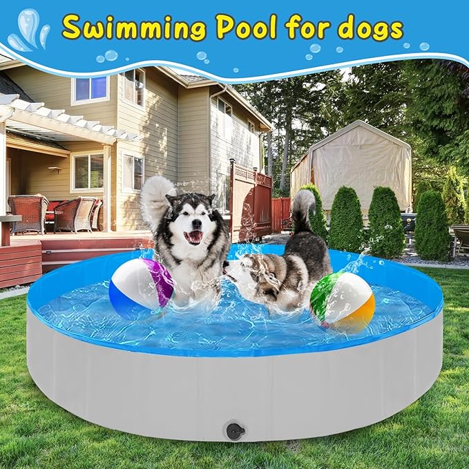 Extra Large Foldable Dog Pools for Large Dogs Heavy Duty,97"x16" Anti-Slip Portable Swimming Pool,Hard Plastic Kiddie Pool for Pets Dogs Cats &amp; Kids