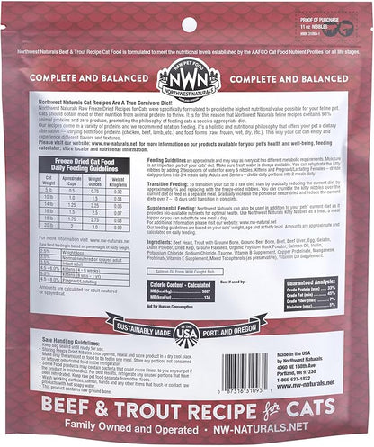 Northwest Naturals Freeze-Dried Beef &amp; Trout Cat &amp; Kitten Food, Bite-Sized Nibbles, Healthy, Limited, Human-Grade Ingredients, All-Natural, High-Protein Raw Diet, Complete &amp; Balanced, Grain-Free 11 oz