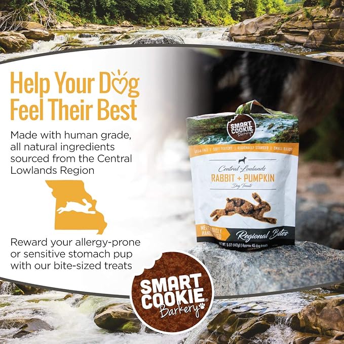 Smart Cookie All Natural Dog Treats - Rabbit &amp; Pumpkin - Training Treats for Dogs &amp; Puppies with Allergies, Sensitive Stomachs - Soft Dog Treats, Grain Free, Chewy, Human-Grade, Made in USA - 5oz Bag