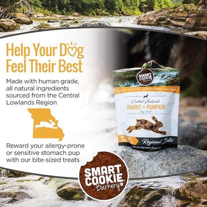 Smart Cookie All Natural Dog Treats - Rabbit &amp; Pumpkin - Training Treats for Dogs &amp; Puppies with Allergies, Sensitive Stomachs - Soft Dog Treats, Grain Free, Chewy, Human-Grade, Made in USA - 5oz Bag