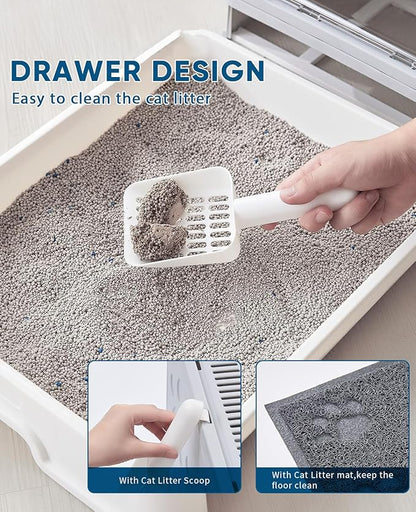 Cat Litter Box with Litter Mat and Scoop, Large Foldable Litter Box with Lid, Front Entry Top Exit Kitty Box, Odor Control, Easy to Clean (Grey)