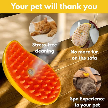 Steam Cat Brush for Indoor Cats – Mist Spray Comb for Shedding &amp; Hair Removal | Silicone Pet Grooming Tool for Long-Haired Cats &amp; Dogs