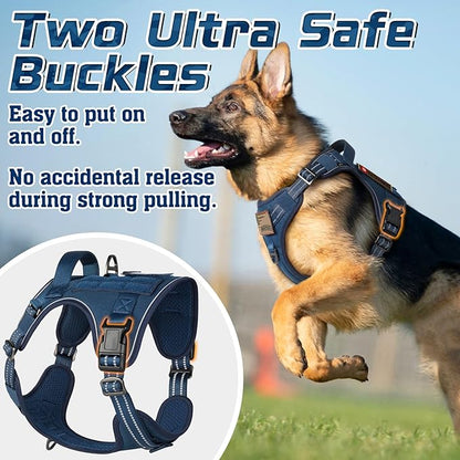 rabbitgoo Tactical Dog Harness for Large Dogs, No Pull Military Service Vest with Handle &amp; Molle, Easy Control for Training Walking, Adjustable Reflective Straps, Blue, L