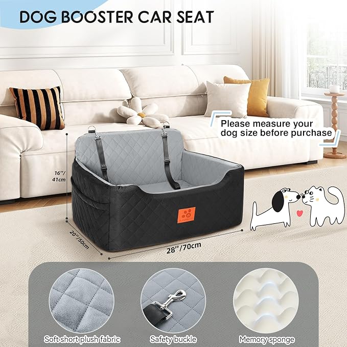Dog Car Seat for Medium/Large Dogs,Dog Booster Seat for Dog Under 50lbs or 2 Small Dogs, Detachable and Washable Pet Car Seat,Multi-Functional Travel Dog Bed &amp; Dog Sofa(Black/Grey)