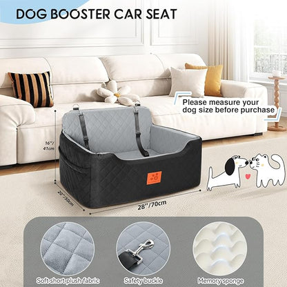 Dog Car Seat for Medium/Large Dogs,Dog Booster Seat for Dog Under 50lbs or 2 Small Dogs, Detachable and Washable Pet Car Seat,Multi-Functional Travel Dog Bed &amp; Dog Sofa(Black/Grey)
