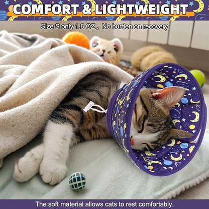 KOOLTAIL Cat Cone Collar, Adjustable Soft Comfortable Cat Recovery Collar to Stop Licking, Foldable Donut Water Resistant Pet Cone for Small Large Cats Kittens After Surgery Star M