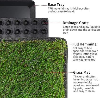 Dog Grass Pad with Tray(40×27.5 inch), Large XL Reusable 3-Layer Dog Pee Potty Grass Pads, Easy to Clean Artificial Fake Grass for Indoor Outdoor and Balcony (2 Pcs Grass Pad+Drainage Grate+Tray)