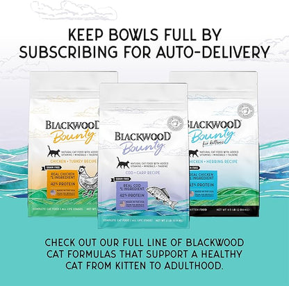 Blackwood Bounty Dry Cat Food, Cod &amp; Carp Recipe for All Life Stages, 2 Pound Bag, High Protein, Grain Free