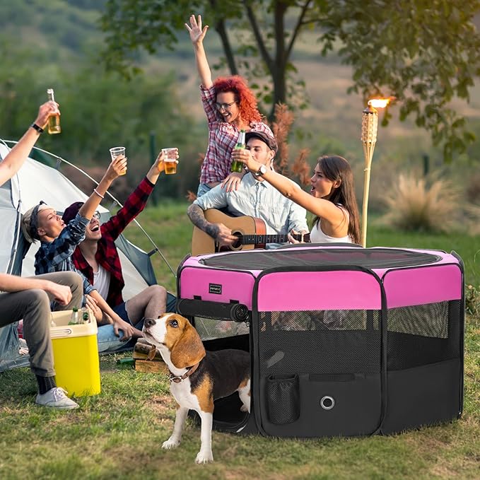 PETSFIT 29" Puppy Playpen with Removable Waterproof Mat &amp; Zippered Roof | RV, Camping, Travel Dog Pen | Indoor/Outdoor Whelping &amp; Cat Observation Space(29.5"x29.5"x16.5"H)