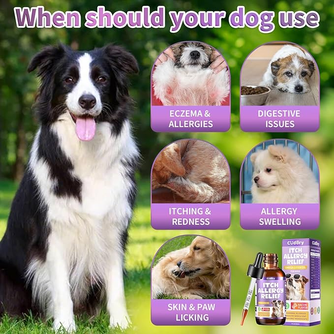 Dog Allergy Relief Drops, Skin &amp; Coat Support with Fish Oil and Omega-3, Natural Immune Supplement for Dogs – Seasonal Allergy &amp; Itchy Skin Care – Soothes Sensitive Skin, Itch Relief for Dog, 2 Fl oz