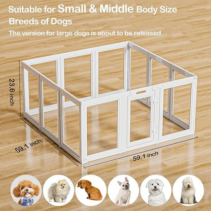 Clear Acrylic Dog Playpen Transparent Dog Playpen Indoor, Easy Assemble Clear Pet Pen for Puppy Bunny Cat Pig, Sturdy &amp; Easy Cleaning Plastic Dog Puppy Fence (23.6" H, 12PCS)