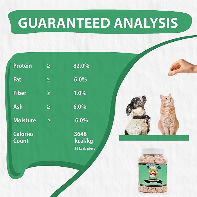 Freeze-Dried Chicken Treats for Cats &amp; Dogs – 100% Human Grade, Single Ingredient, High-Protein, Healthy Snack – No Additives or Preservatives – 3.5oz - Inspected &amp; Tested in USA