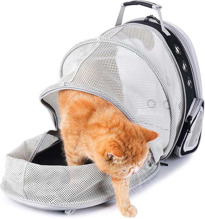 Lollimeow Cat Carrier Backpack, Bubble Expandable Backpack Carrier, Pets and Small Dogs,Airline-Approved, Designed for Travel, Hiking, Walking &amp; Outdoor Use (Back Expandable-Black)