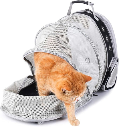 Lollimeow Cat Carrier Backpack, Bubble Expandable Backpack Carrier, Pets and Small Dogs,Airline-Approved, Designed for Travel, Hiking, Walking &amp; Outdoor Use (Back Expandable-Black)