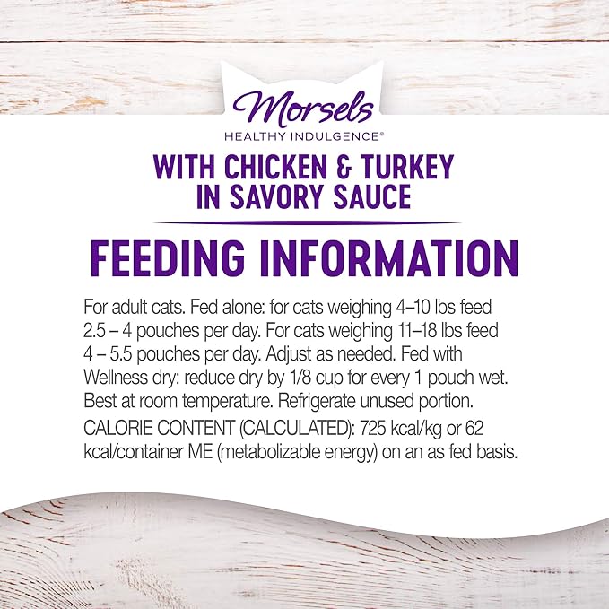 Wellness Healthly Indulgence Morsels Adult Wet Cat Food, Natural, Protein-Rich, Grain Free, 3 Ounce Pouch, 24 Pack, (Chicken &amp; Turkey)