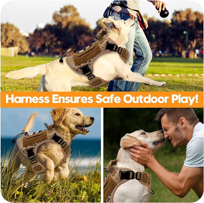 Heavy-Duty Tactical Dog Harness for Large Dogs, No Pull Adjustable Reflective Pet Vest with Molle System, K9 Military-Grade Control for Service Training, Outdoor &amp; 10+ Breeds, Desert Camo, X-Large