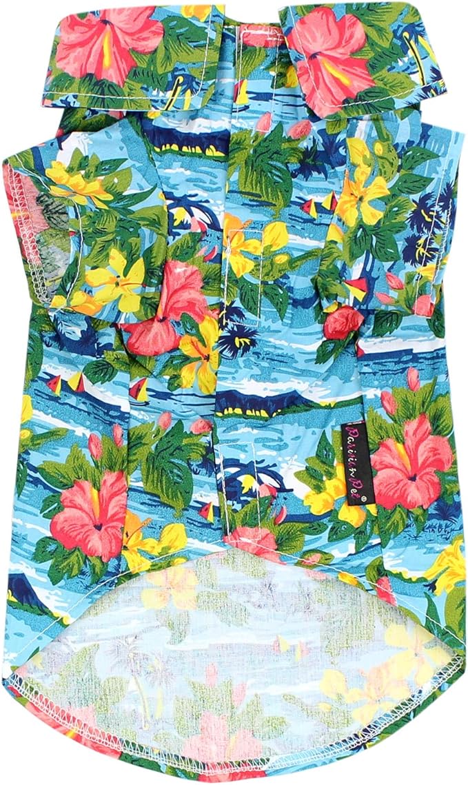 Parisian Pet Stylish Dog Hawaiian Shirt - Cotton Summer Beach Outfit - Hook &amp; Loop Closure - Machine Washable - XS