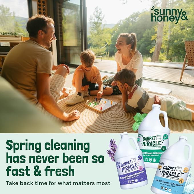 Sunny &amp; Honey Carpet Cleaner Solution - 128 Fl Oz, Spring Mint Scent - Carpet Shampoo &amp; Pet Stain Remover for Upholstery &amp; Rugs, Works With Steam Cleaners