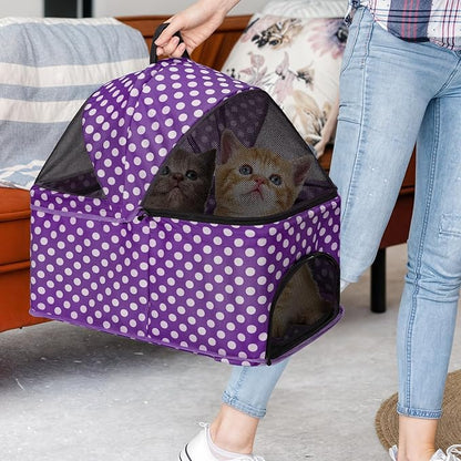 Magshion Foldable Pet Stroller, 3-in-1 Dog Travel Jogger with Detachable Carrier, Cup Holder, Storage Basket, Folding Carrier for Small/Medium Dogs &amp; Cats Up to 33 lbs, Purple Polka Dots