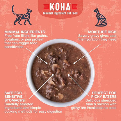 KOHA Poké Bowl Tuna &amp; Salmon Entree in Gravy for Cats, 12-Pack of 3oz Pouches