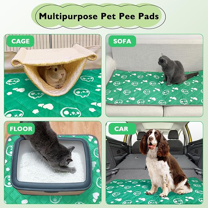4 Pack Guinea Pig Bedding - Washable Guinea Pig Cage Liners, Waterproof Reusable &amp; Anti Slip Pee Pads Super Absorbent Mats for Small Animals Pet Rabbit Bunny Hamster Rat (Green, 24 x 18 Inch)