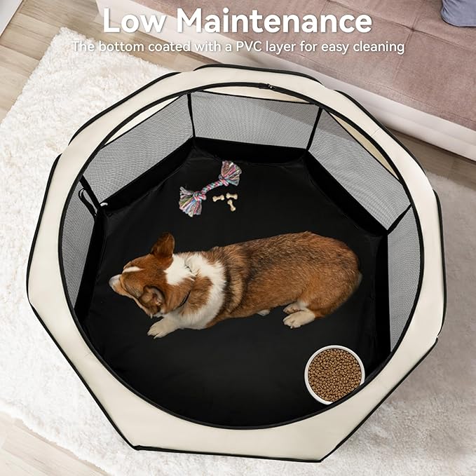 A4Pet Cat Playpen, 39.5” Pop Up Dog Playpen with Bowl, Suitable for Puppies, Kittens, and Small Animals, Removable Zipper &amp; Mesh Panel(16”W × 10”H)