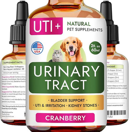 Dog UTI Treatment &amp; Cat Urinary Tract Infection Treatment, Natural Herbal Liquid UTI Medicine, Organically Grown Cranberry Extract, Supports Urinary and Digestive Health, 2 fl oz, Made in USA