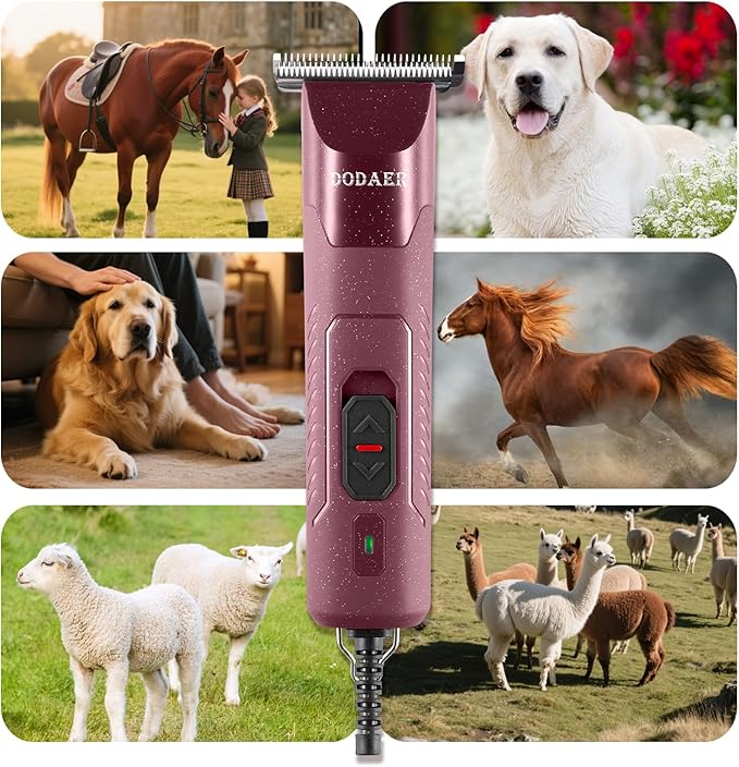 Professional Grooming Electric Corded 2-Speed Horse Clipper with Detachable Blade - Cool &amp; Quiet Running Design - Includes Size T84 Blade for Complete Horse Grooming - Burgundy