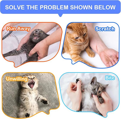 Cinf Cat Bathing Bag(Free Muzzle) Breathable Mesh Anti Scratch Adjustable Cat Grooming Bag for Nail Trimming, Bathing Soft Cat Washing Bag(Blue) M