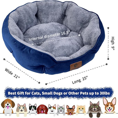 Asvin Medium Dog Bed for Medium Dogs, Large Cat Beds for Indoor Cats, Pet Bed for Puppy and Kitty, Extra Soft &amp; Machine Washable with Anti-Slip &amp; Water-Resistant Oxford Bottom, Blue, 25 inches