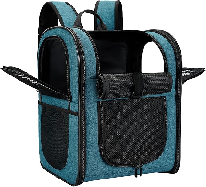 Apollo Walker Dog &amp; Cat Carrier Backpack for 4-15lb Pets - Ventilated Safe Design with Padded Back Support, Breathable Mesh Pet Backpack for Hiking, Travel, Outdoor (Teal)