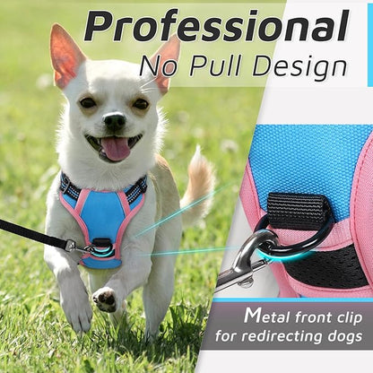 Eagloo Small Dog Harness No Pull, Service Vest with Reflective Strips and Control Handle, Adjustable and Comfortable for Walking, No Choke Pet Harness with 2 Metal Rings, Pink &amp; Blue, XS