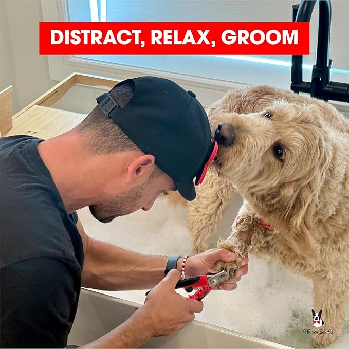 Distract-A-Hat ™ by Warren London - Dog Grooming Distraction Lick Hat for Nail Clipping and Grooming – Adjustable Fit with Adhesive Dog Lick Pad, Spreader &amp; Cleaning Brush Included