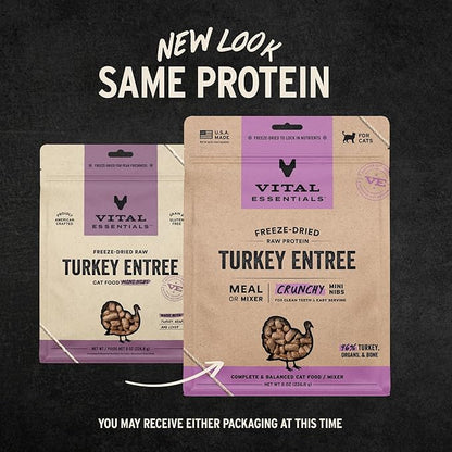 Vital Essentials Freeze-Dried Raw Turkey Meal or Mixer Cat Food Crunchy Nibs, 8 oz