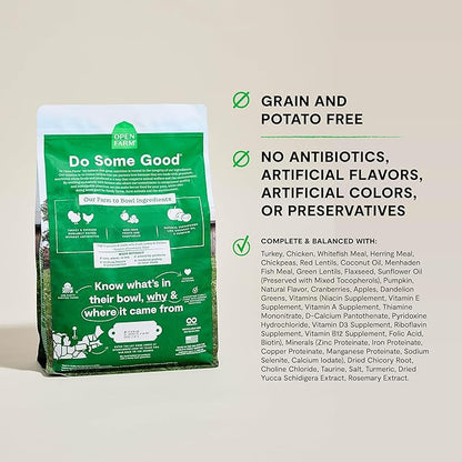 Open Farm, Grain Free Dry Cat Food, High-Protein Kibble for a Complete &amp; Balanced Diet, Non-GMO Fruits &amp; Vegetables, Prebiotic Fibers to Support Digestion, Homestead Turkey &amp; Chicken Recipe, 4lb Bag