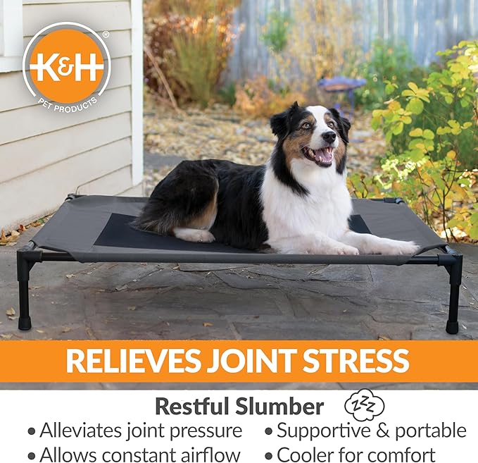 K&amp;H Pet Products Outdoor Elevated Dog Cot, Breathable Cooling Elevated Cot Hammock Pet Bed for Large Dogs, Washable Mesh Cover, Raised Metal Frame, Collapsible, Portable - Large 42 X 30in Charcoal