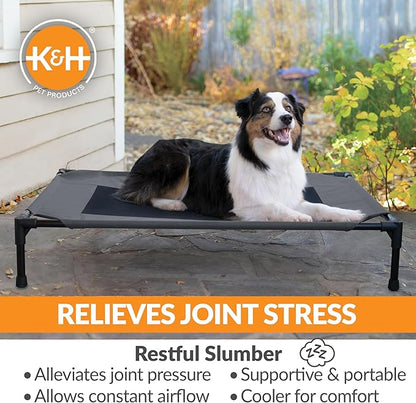 K&amp;H Pet Products Outdoor Elevated Dog Cot, Breathable Cooling Elevated Cot Hammock Pet Bed for Large Dogs, Washable Mesh Cover, Raised Metal Frame, Collapsible, Portable - Large 42 X 30in Charcoal