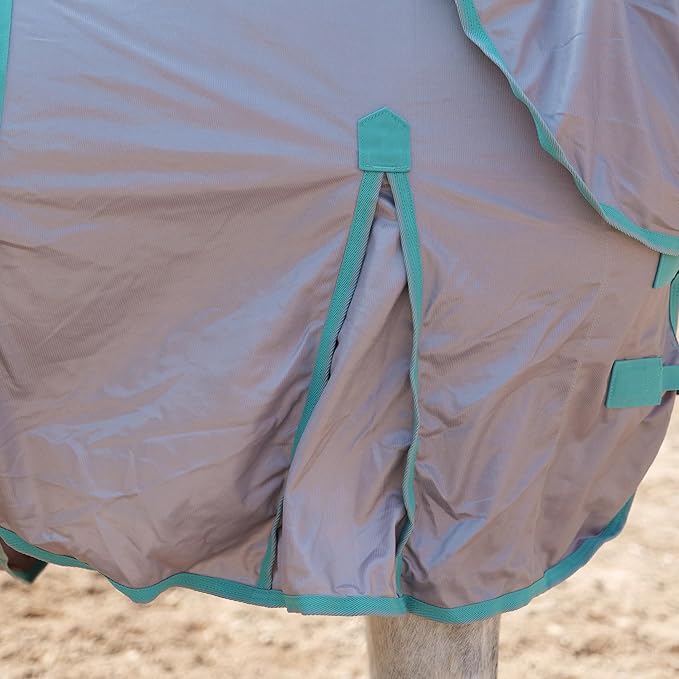 Horse Fly Sheet with Detachable Neck Cover &amp; Belly Wrap, Adjustable Fly Sheet for Horses, Ventilated Airflow Mesh Equine Cooling Summer Flysheet Grey 81