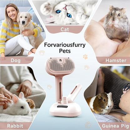 Pet Grooming Brush with Electronic Mist Spray - Gentle Deshedding Tool for Cats &amp; Dogs, Pet Steam Brush，Reduces Shedding, Soft Bristles, Promotes Healthy Coat-Comes with a hair smoothing comb-Red
