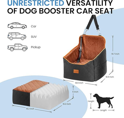 Dog Car Seat for Small Dogs - Puppy Car Seat with Safety Strap &amp; Waterproof Padding, Portable Pet Carrier for Cars, Trucks &amp; SUVs, Comfortable Elevated Bed for Pets Up to 35lbs (Black/Coffee)