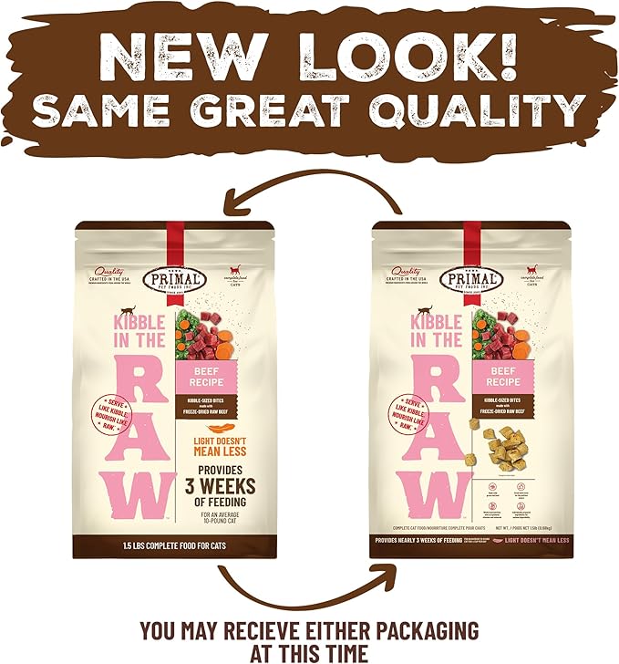 Primal Kibble in The Raw, Freeze Dried Cat Food, Beef, Scoop &amp; Serve, Made with Raw Protein, Whole Ingredient Nutrition, Crafted in The USA, Dry Cat Food, 24 Ounce (1.5 lb) Bag